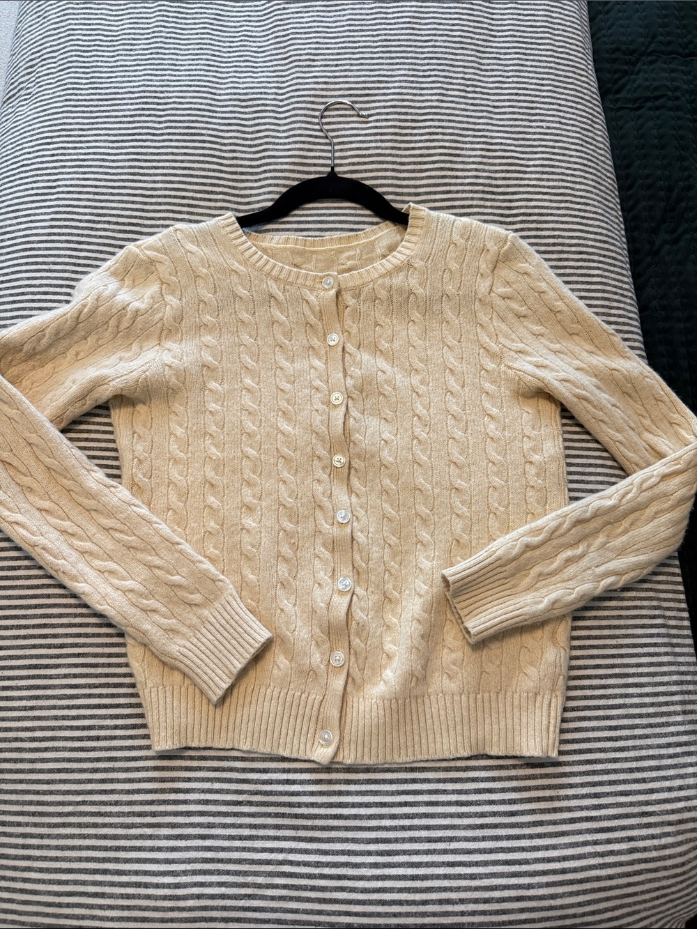 St. George Women’s Cable Knit Cardigan in Cream Sz Small Wool Blend
